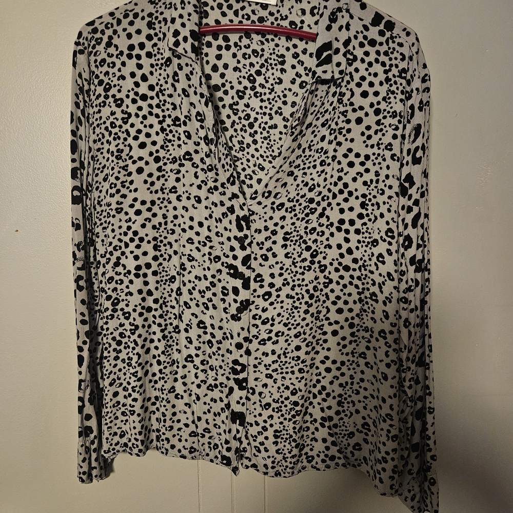 Elegant Black and White Polka Dot Button Down Shirt